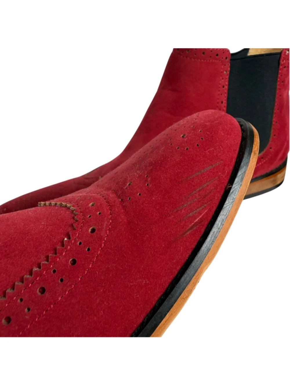 Gino Vitale Wingtip Chelsea Boots Red Leather Round Toe Slip On Formal Men's 10
